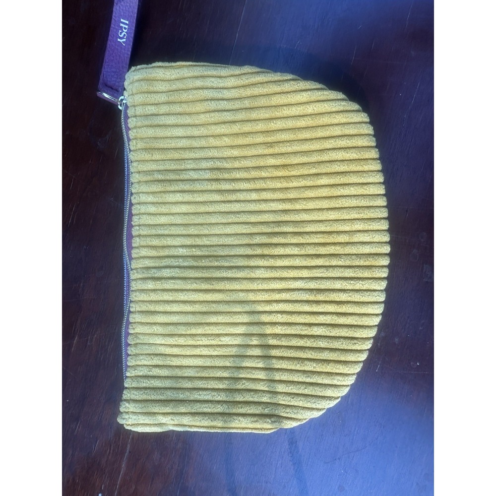 IPsy Yellow Purple Makeup Bag Corduroy WALLET GIRLS POUCH zip Zipper Cash GLAM